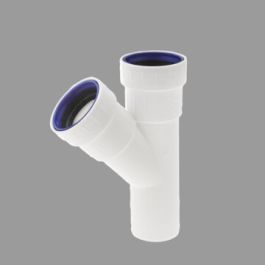 PP+ T-stuk 50x50mm 45° 2 x manchetmof wit